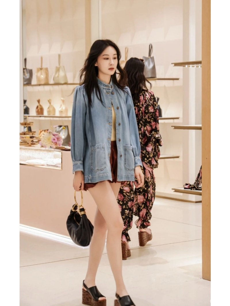 Chloe Vintage Washed Denim Jacket with Lantern Sleeves