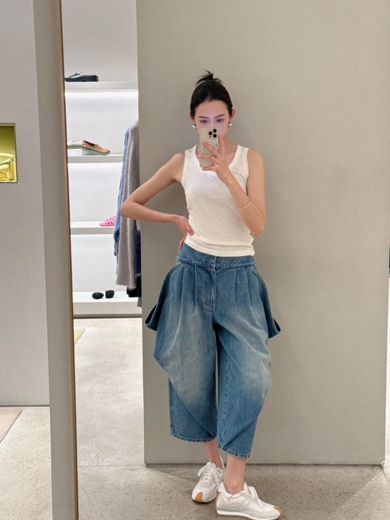 Loewe 25SS Spring Summer Batwing Denim Capri Pants - Exclusive High-Waist Unique Design
