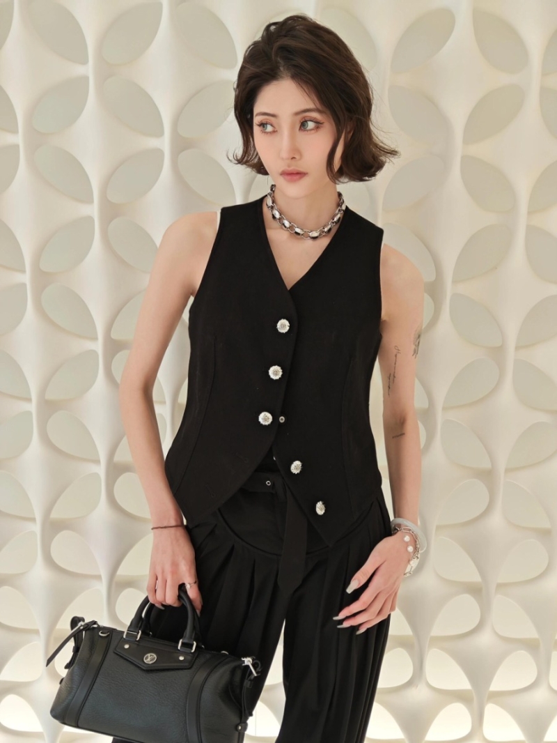 Louis Vuitton Black Silver Rhinestone Waistcoat Vest - Luxe Spring Summer Exclusive