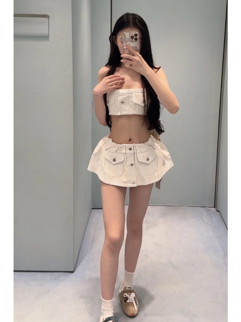 Miu Miu Exclusive Denim Mini Skirt - Sweet & Cool College Style