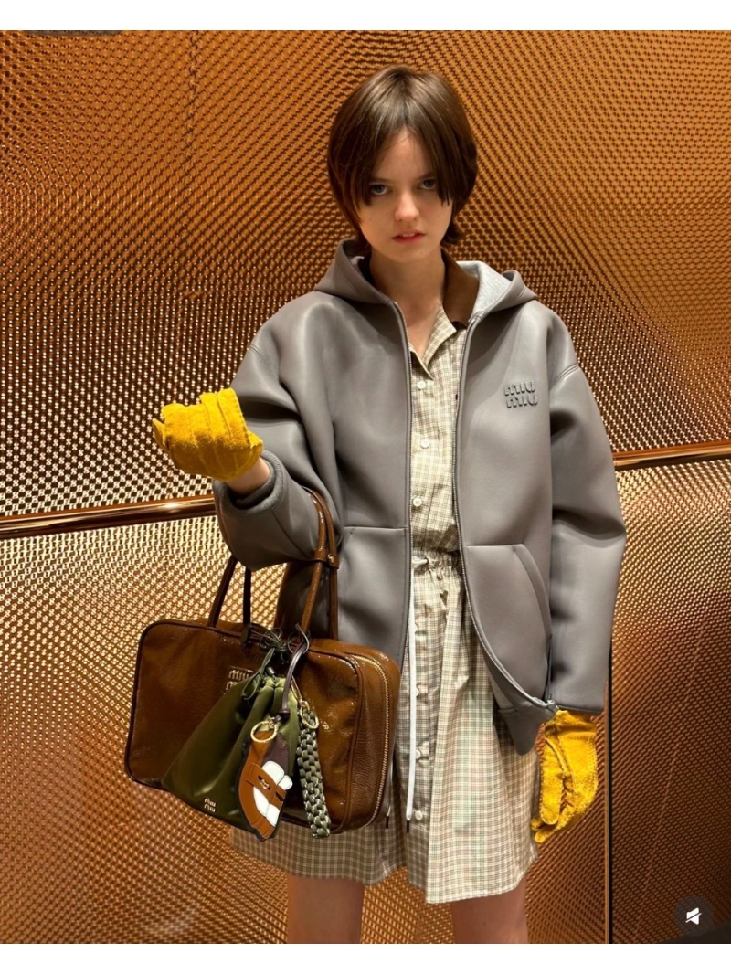 Miu Miu Unisex Oversized Hooded Leather Jacket - Premium Lambskin Luxe Gray