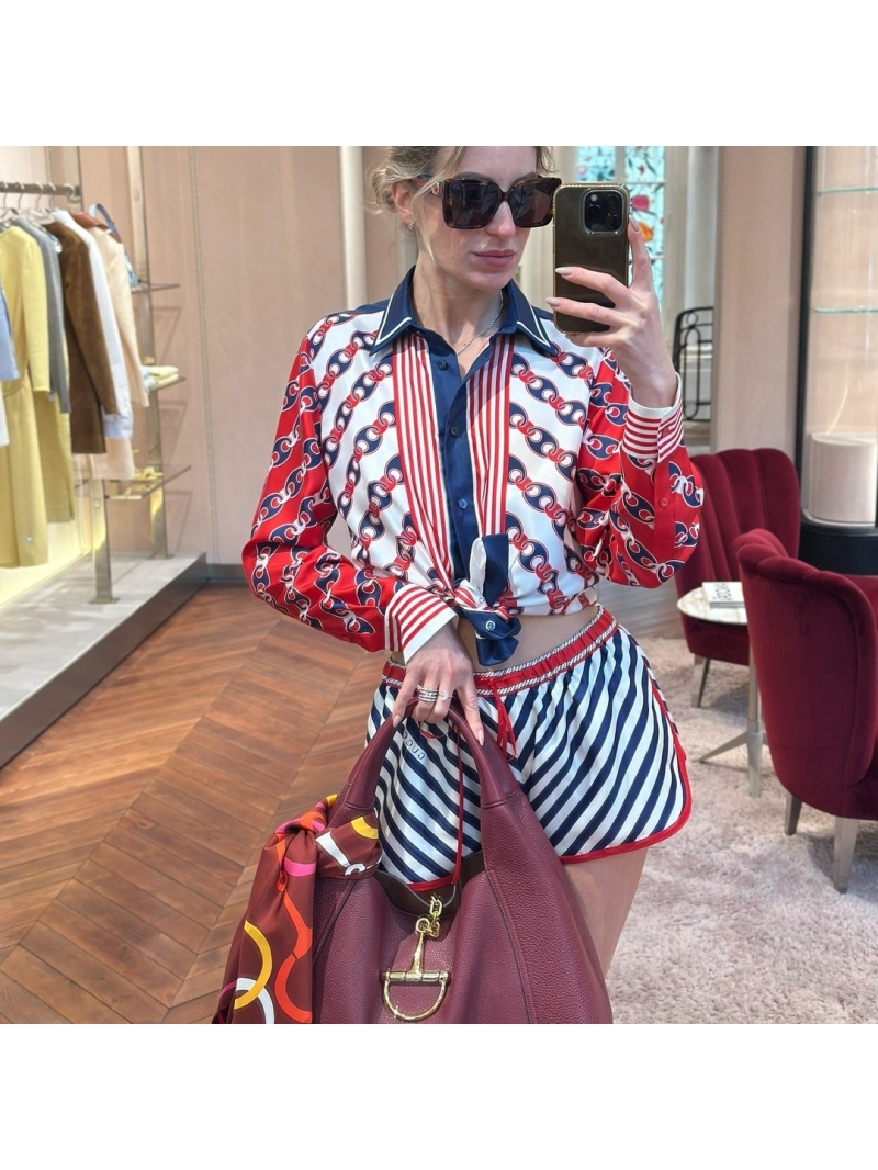 Gucci Spring/Summer GG Saddle Buckle Print Silk Shirt - Luxe Elegance