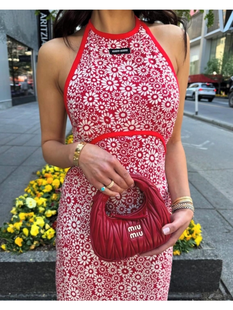 Miu Miu Red Floral Halter Dress - Luxe Spring Summer Elegance