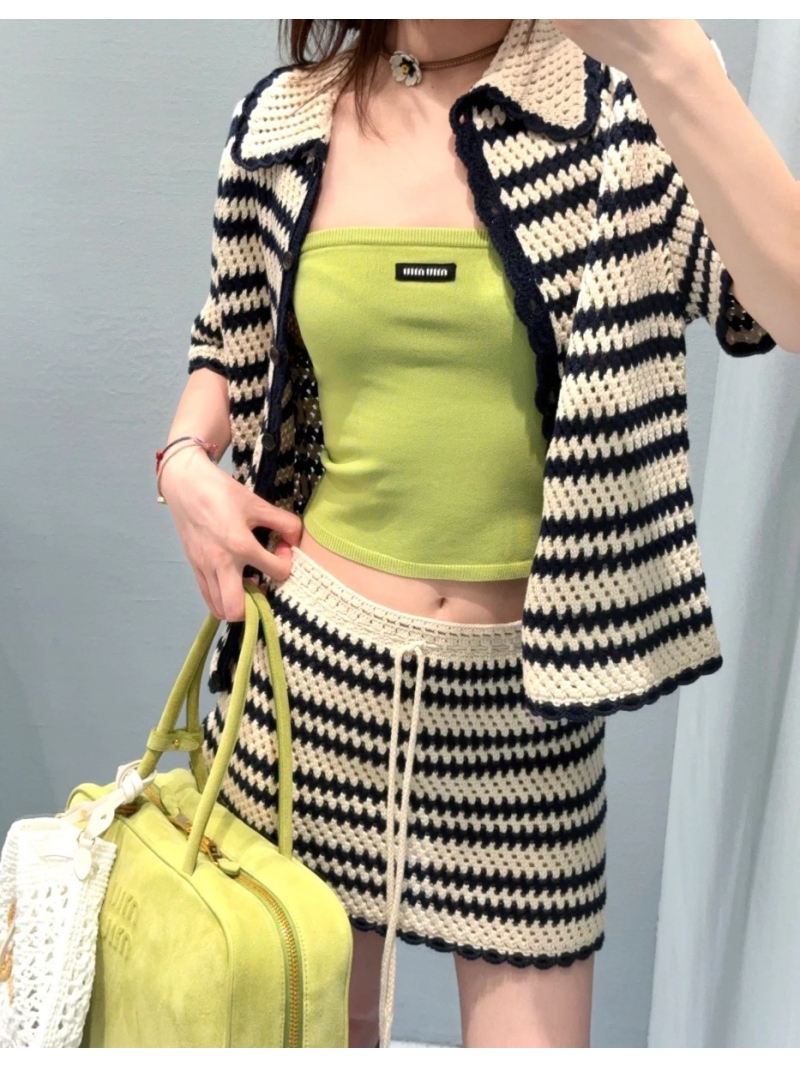Miu Miu Elegant Black & White Striped Crochet Mini Skirt - Luxe Summer Style