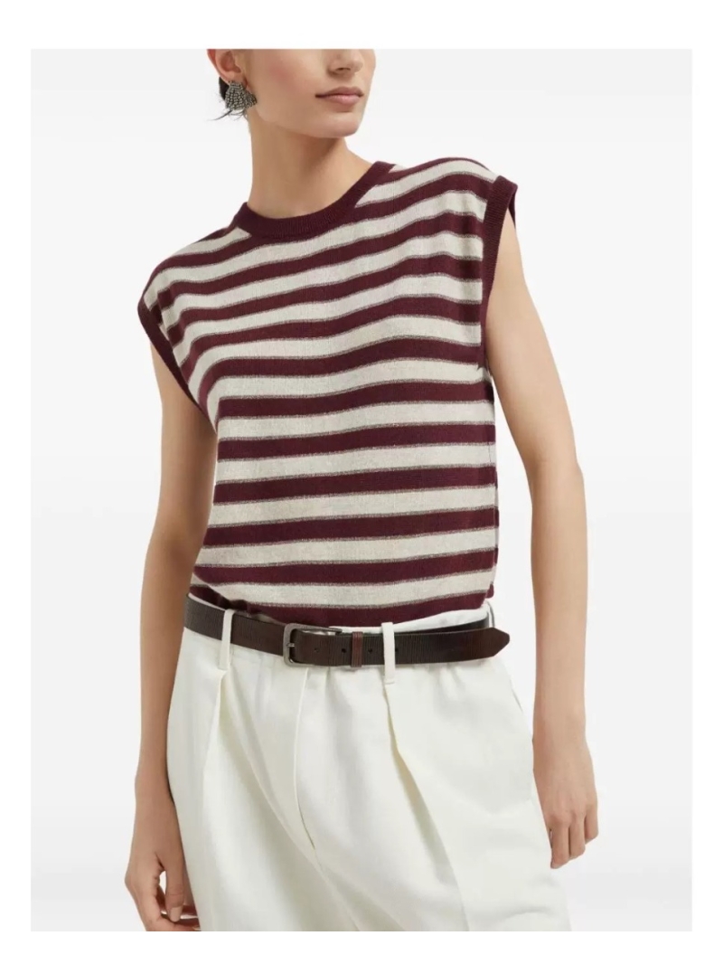 Brunello Cucinelli Exclusive High-Intelligence Casual Striped Camisole - Luxe Cashmere with Mysterious Silk