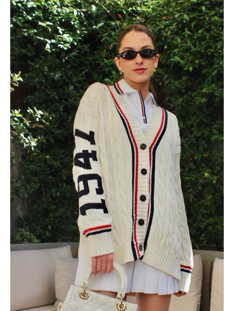 Dior Tennis-Inspired Knitted Cardigan in Off-White - Luxe French Collegiate Style