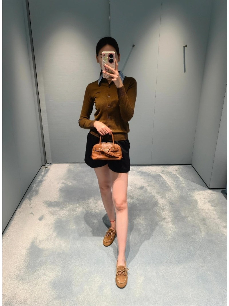 Miu Miu Early Autumn Letter Jacquard Knit Cardigan in Caramel