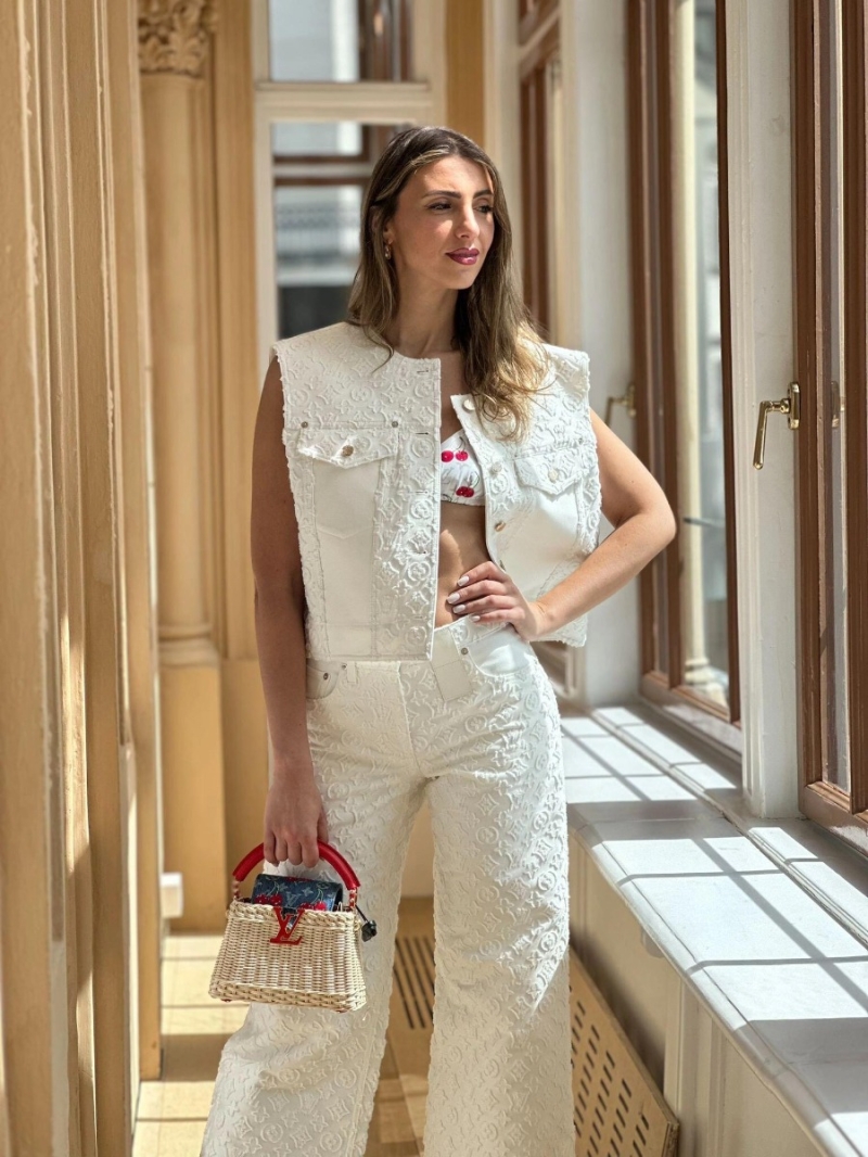 Louis Vuitton Monogram White Jacquard Denim Wide-Leg Pants