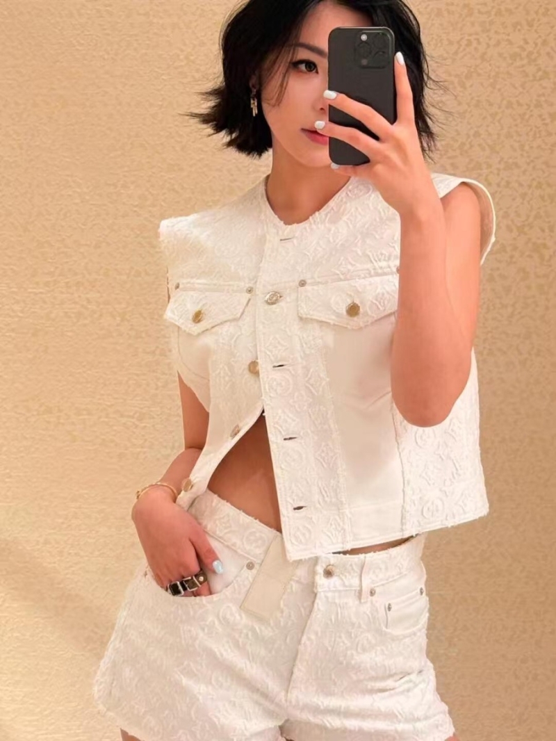 Louis Vuitton Monogram White Cutout Sleeveless Denim Vest Jacket - Luxe Spring/Summer Exclusive