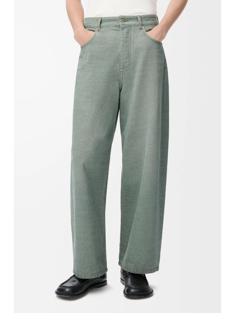 Loewe Exclusive Vintage Two-Tone Green Denim Wide-Leg Trousers