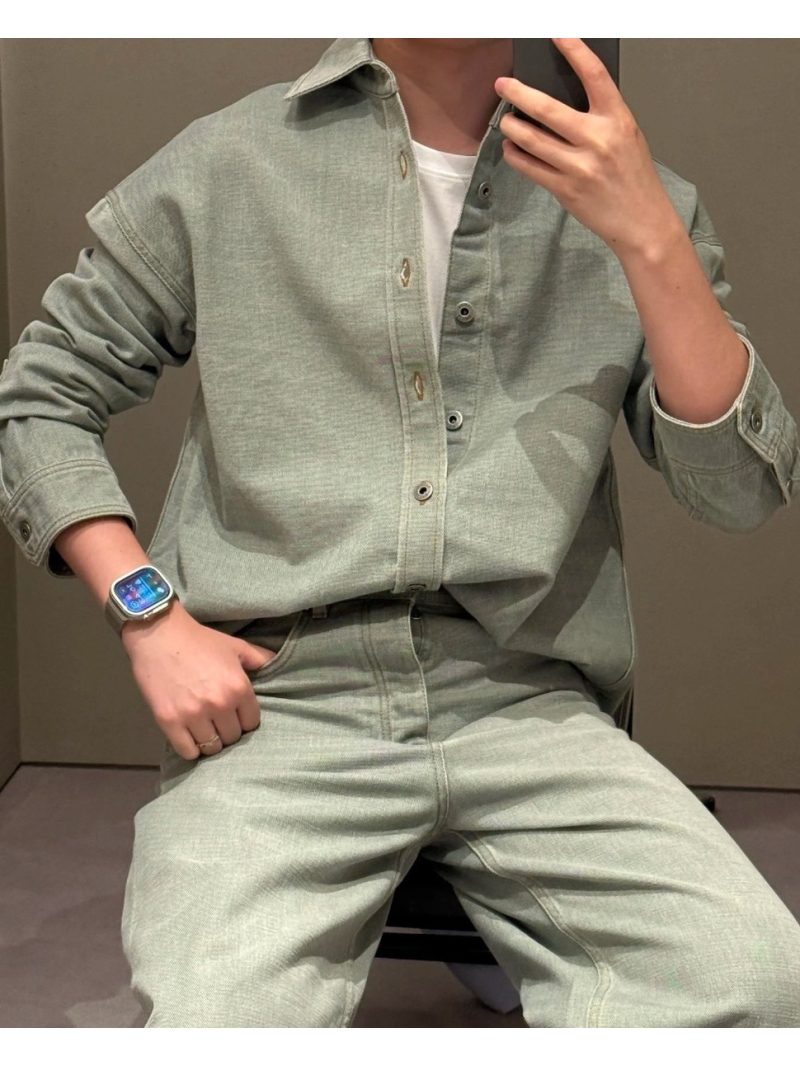 Loewe Exclusive Distressed Green Denim Shirt Jacket - Unisex Luxury Two-Way Wear