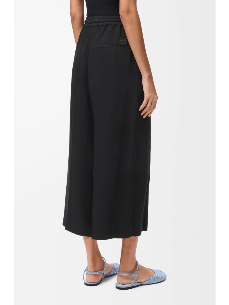 Loewe New Collection Luxe Wide-Leg Trousers in Black with Embroidered Badge Detail