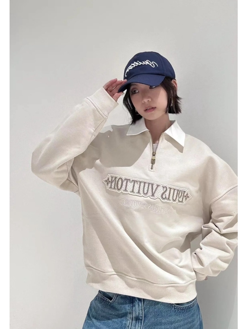 Louis Vuitton Spring/Summer 25s Island Resort Unisex MONOGRAM Embroidered Polo Collar Sweatshirt - Navy Contrast Trim