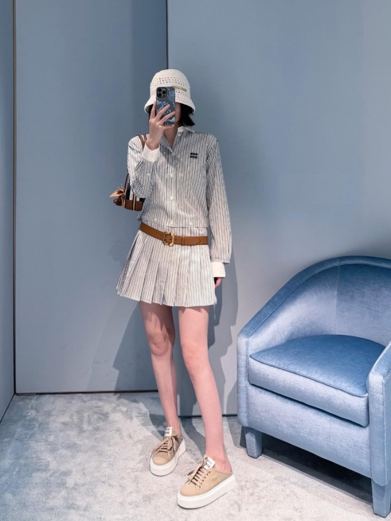Miu Miu Early Autumn Pleated Striped Poplin Shirt Dress - Exclusive Luxe Design