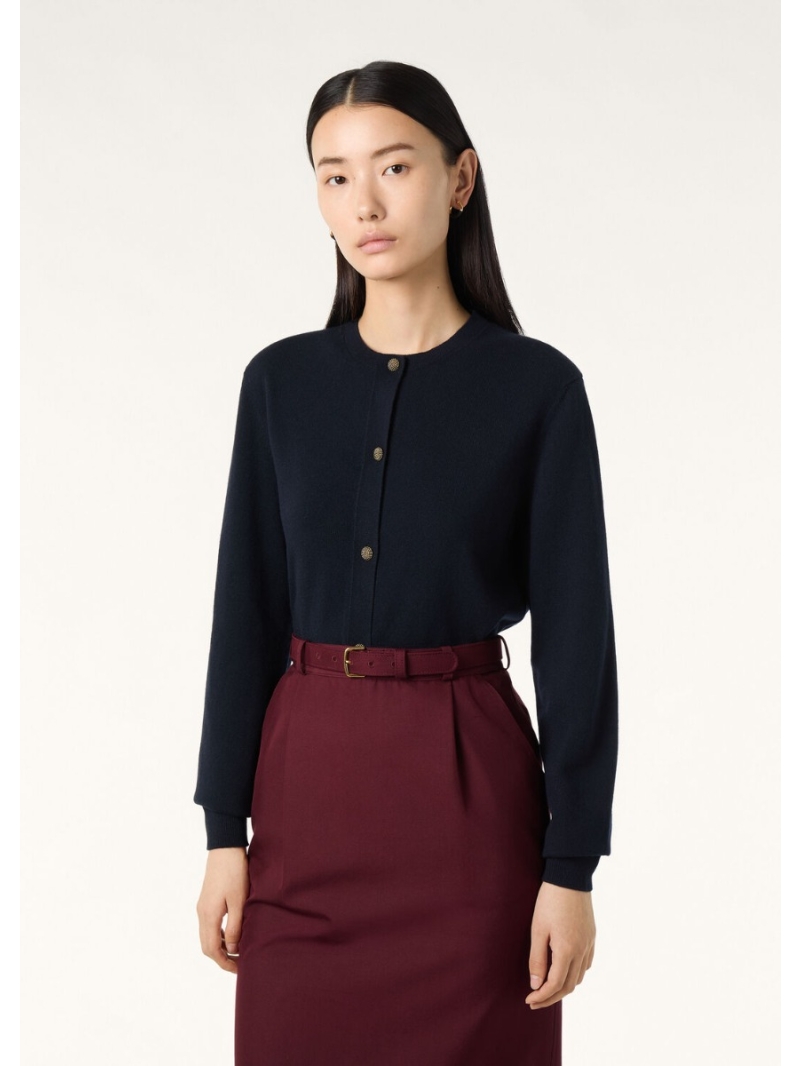 Loro Piana Exclusive Early Autumn Collection: Retro Button-Detail Cashmere Cardigan in Deep Blue