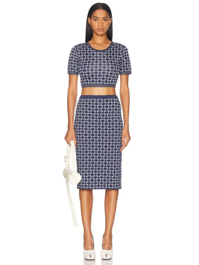 Givenchy GV Resort Collection Navy & White Jacquard Knit Short Sleeve Top