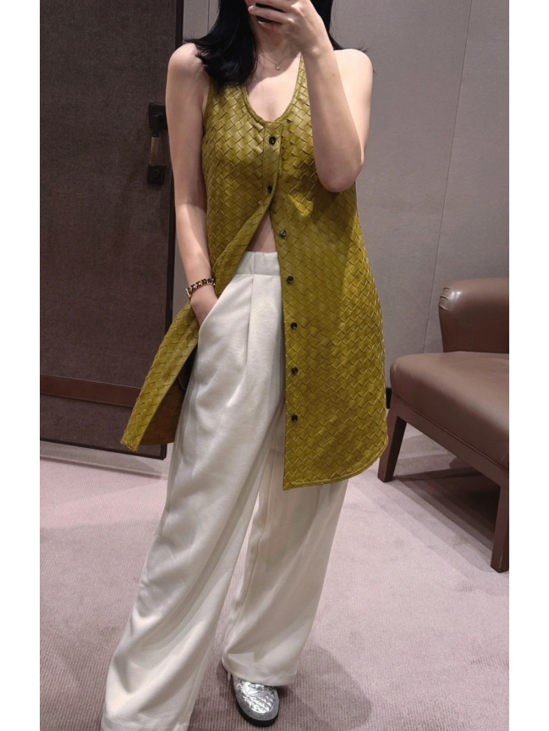 Bottega Veneta Exclusively Woven Mustard Vest Dress - Luxe 100% Lambskin with U-Neck Design