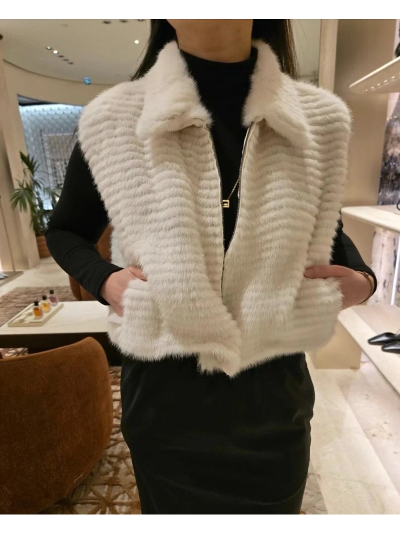 Fendi Limited Edition FF Signature Ivory Beige Mink Fur Vest