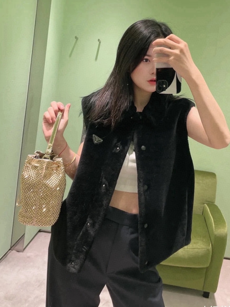 Prada Exclusive Imported Merino Fur Reversible Vest in Black | Double-Faced Luxury Outerwear