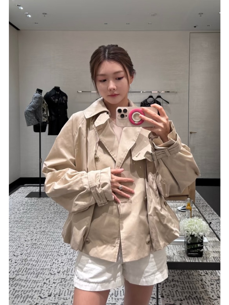 Chanel Coco Girl 25B Water-Reactive Silk Cotton Short Trench Coat with Subtle Double C Logo