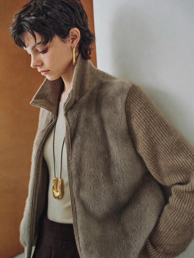 Loro Piana Exclusive Luxe Mink Fur Coat with Cashmere Knit Design in Silver-Blue