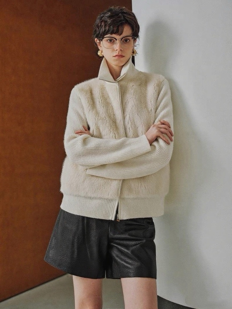 Loro Piana Exclusive Luxe Silver-Blue Mink Fur Coat with Cashmere Knit Design