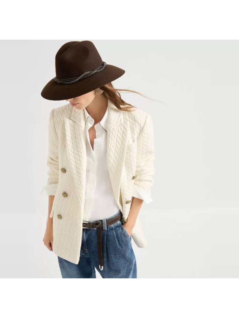 Brunello Cucinelli Cable Knit Cashmere Blend Blazer in White - Timeless Old Money Elegance