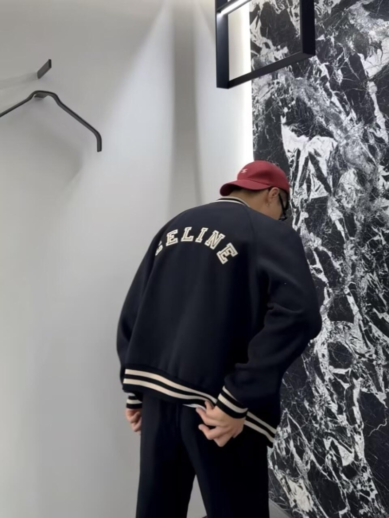 Celine Exclusive Embroidered Wool-Blend Baseball Jacket in Black