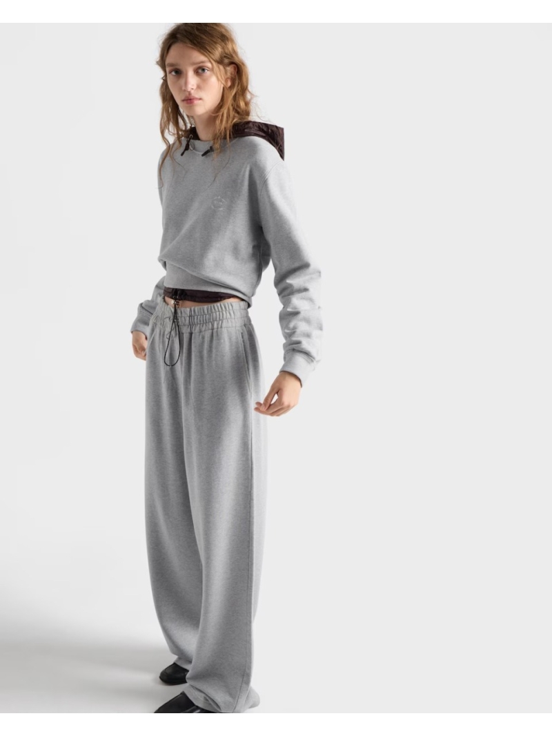 Prada 25FW Logo-print Washed Round-neck Sweatshirt in Soft Gray