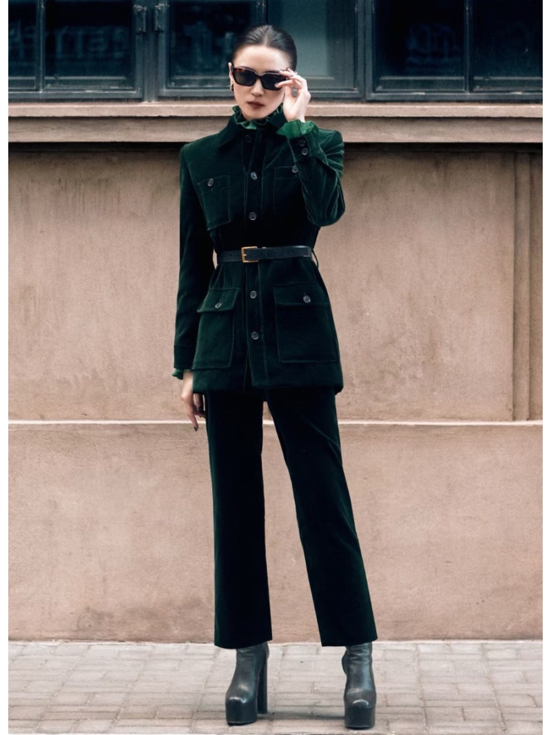 Saint Laurent YSLSLP High-Intelligence Velvet Straight-Leg Trousers in Gem Green