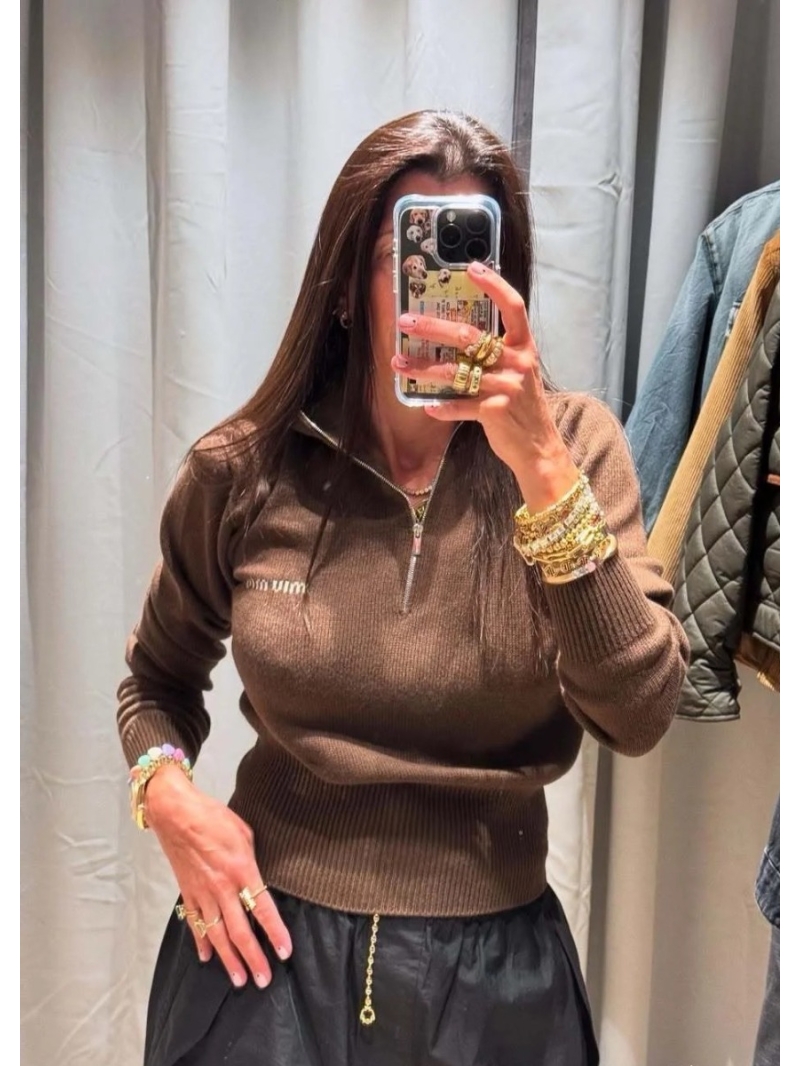 Miu Miu Sailor Collar Cashmere Knit Sweater in Rich Brown