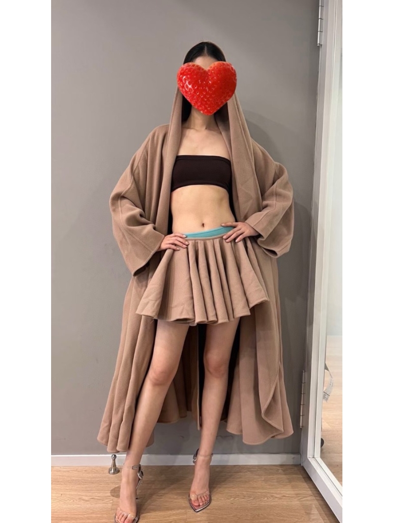 Alaia Exclusive Wool-Cashmere Blend Hooded Wrap Coat in Camel