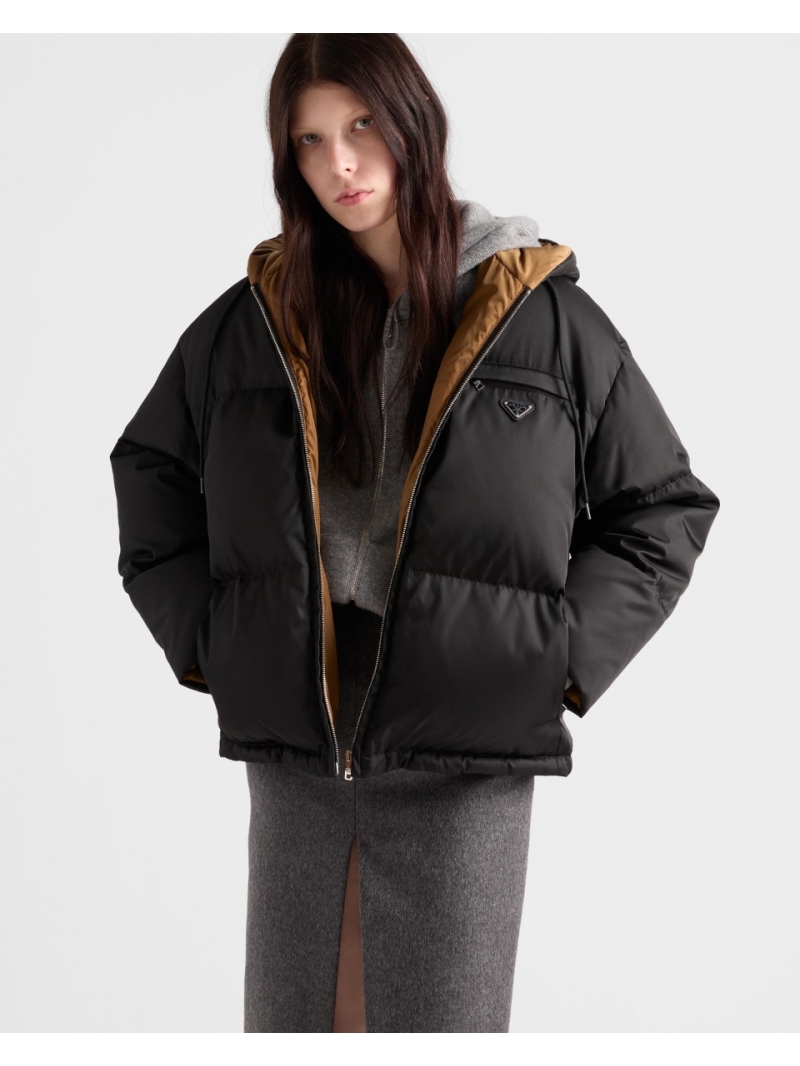 Prada Hooded Puffer Jacket in Black | 25FW Quilted Nylon with Signature Logo