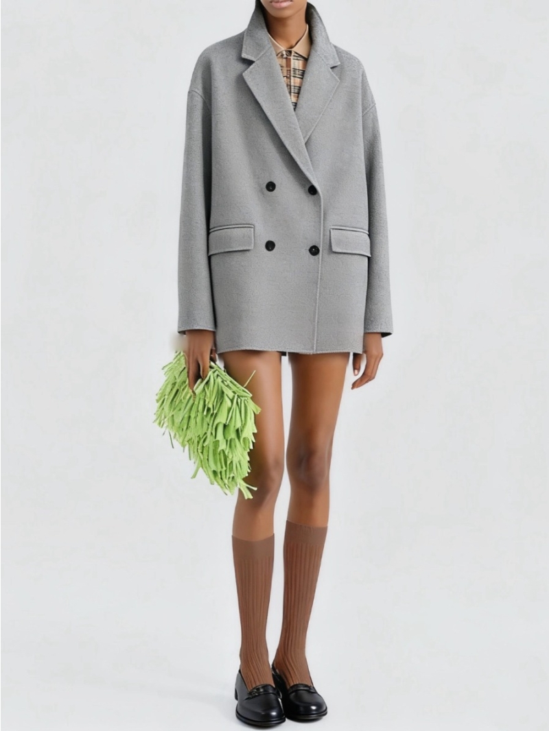 Prada Limited Edition Handcrafted Double-Faced Wool Cashmere Blend Oversized Blazer Coat in Gray