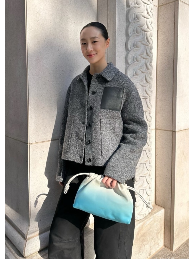 Loewe Wool-Blend Utility Jacket in Grey – Handcrafted Leather Trim, Asymmetrical Hem