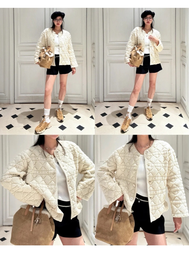 Dior Miss Dior Teddy Fleece Cardigan – Heavyweight Cashmere-Wool Blend, Cream Duchess Check, Relaxed Fit