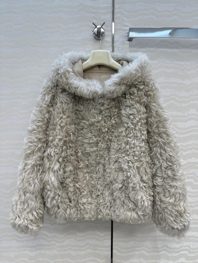 Loewe Tuscan Lamb Fur Coat in Apricot with Hood - Premium Sheepskin, Artisan Crafted, Korean Style