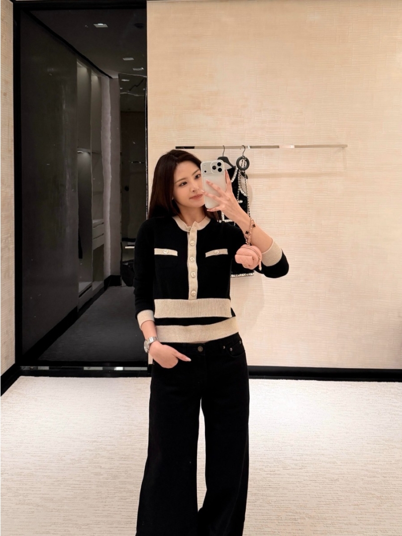 Chanel Contrast Color-Block Black & Cream Wide-Leg Knit Set | 25K Collection | Contrast Trim | Faux Two-Piece Top & Pants
