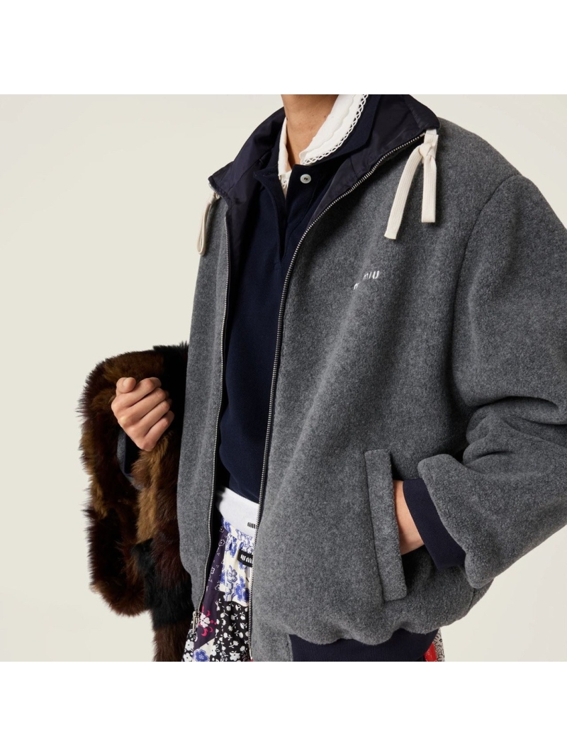 Miu Miu Reversible Bomber Jacket in Blue and Grey - Recycled Nylon and Plush Fleece