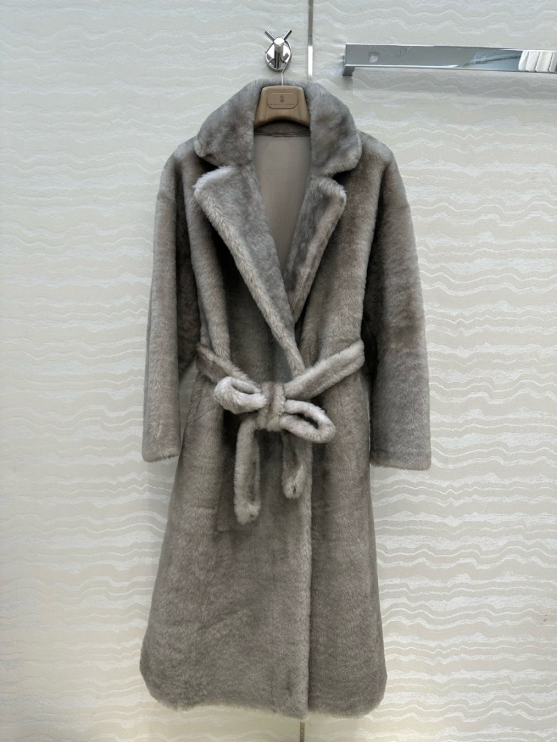 Brunello Cucinelli Exclusive Australian Merino Sheepskin Coat with Dual-Tone Fur and Genuine Leather Trim Silvery Grey