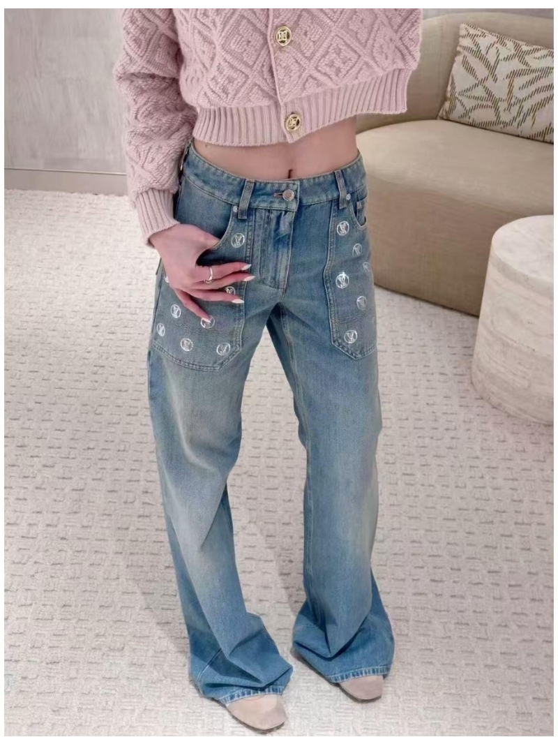 Louis Vuitton Sequin Embellished Wide-Leg Denim Jeans in Light Blue