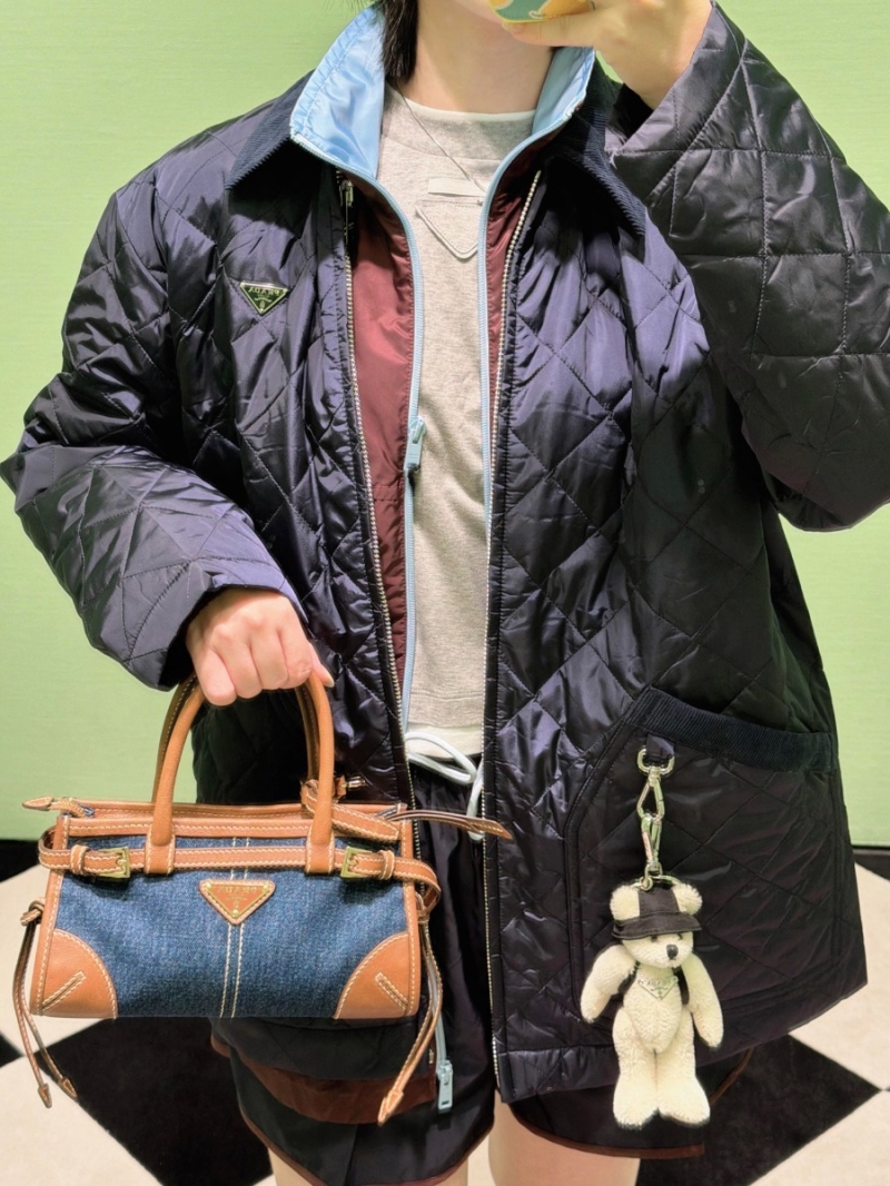Prada Quilted Lapel Jacket in Navy Blue - Diamond Quilting, Corduroy Accents, Versatile Luxury Outerwear