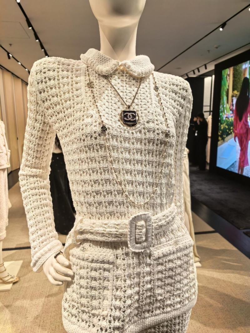 Chanel White Open-Weave Knit Top | Handcrafted Peter Pan Collar | Ethereal Luxury