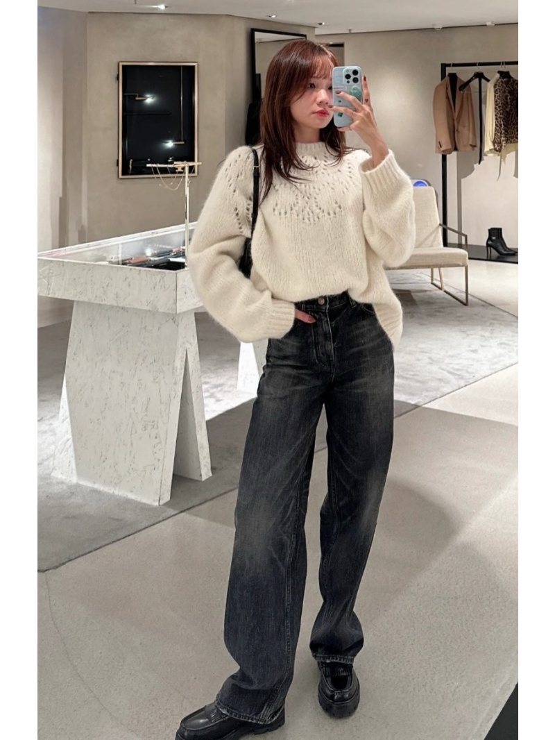 Celine Premium Imported Denim Vintage-Style Straight-Leg Jeans in Faded Black