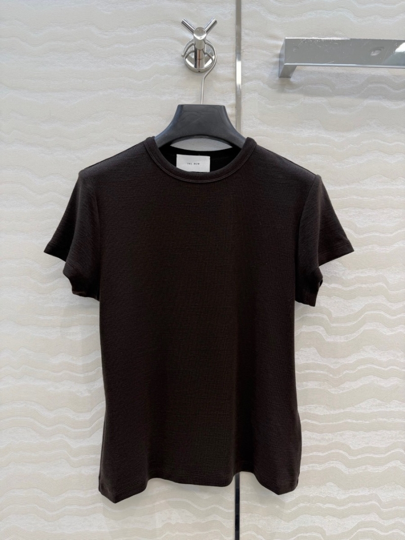 The Row Lyocell Wool-Blend Slim-Fit Cropped T-Shirt in Coffee Brown