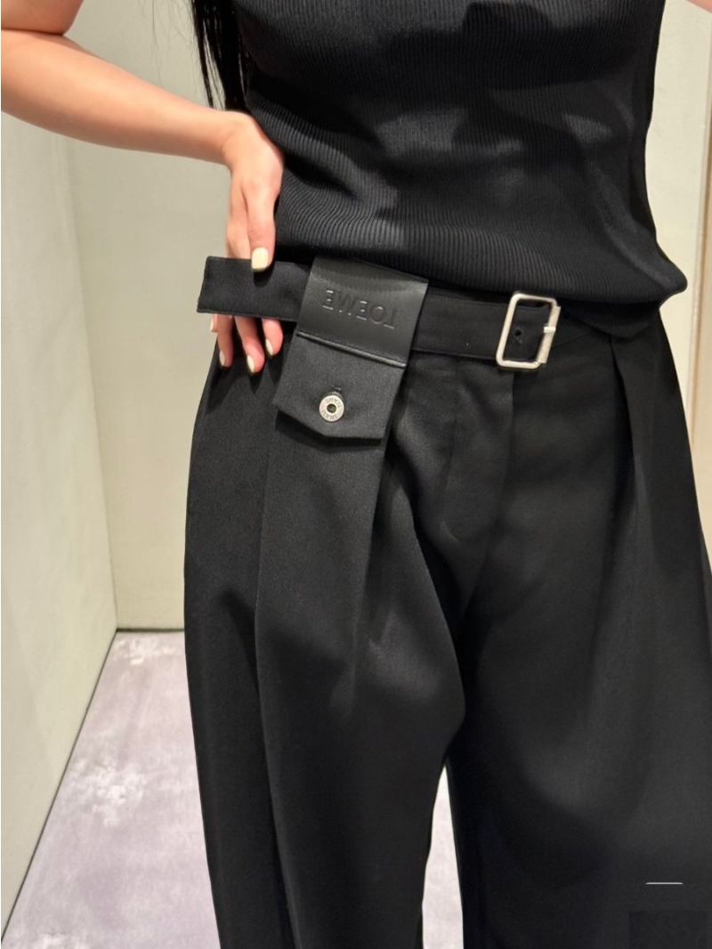 Loewe Exquisite Black Worsted Pleated Wide-Leg Trousers