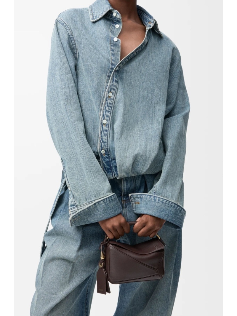 Loewe Signature Washed Cotton Denim Jacket - Asymmetrical Placket & Cinched Hem Detail