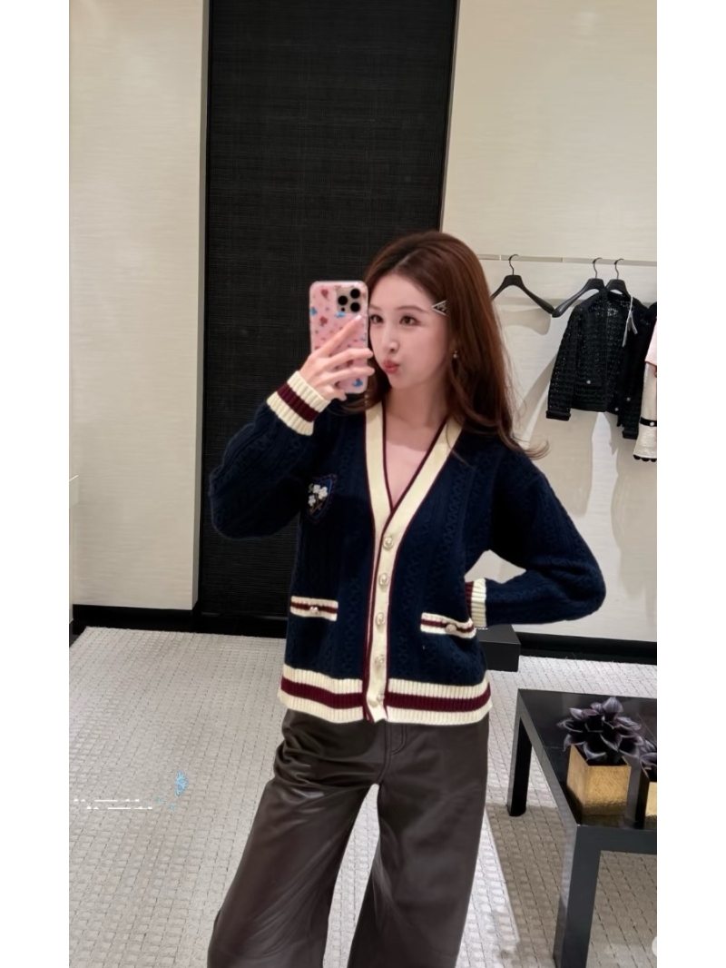 CHANEL 26C Exquisite Imported Wool Collegiate Cardigan Jacket with Signature Embroidered Badge