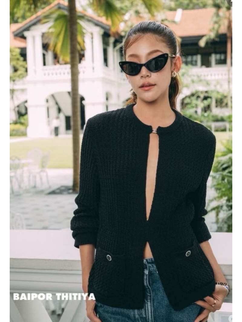 CHANEL Limited Edition 26C Custom Wool Knit Cardigan with Rhinestone Buckle (Black)