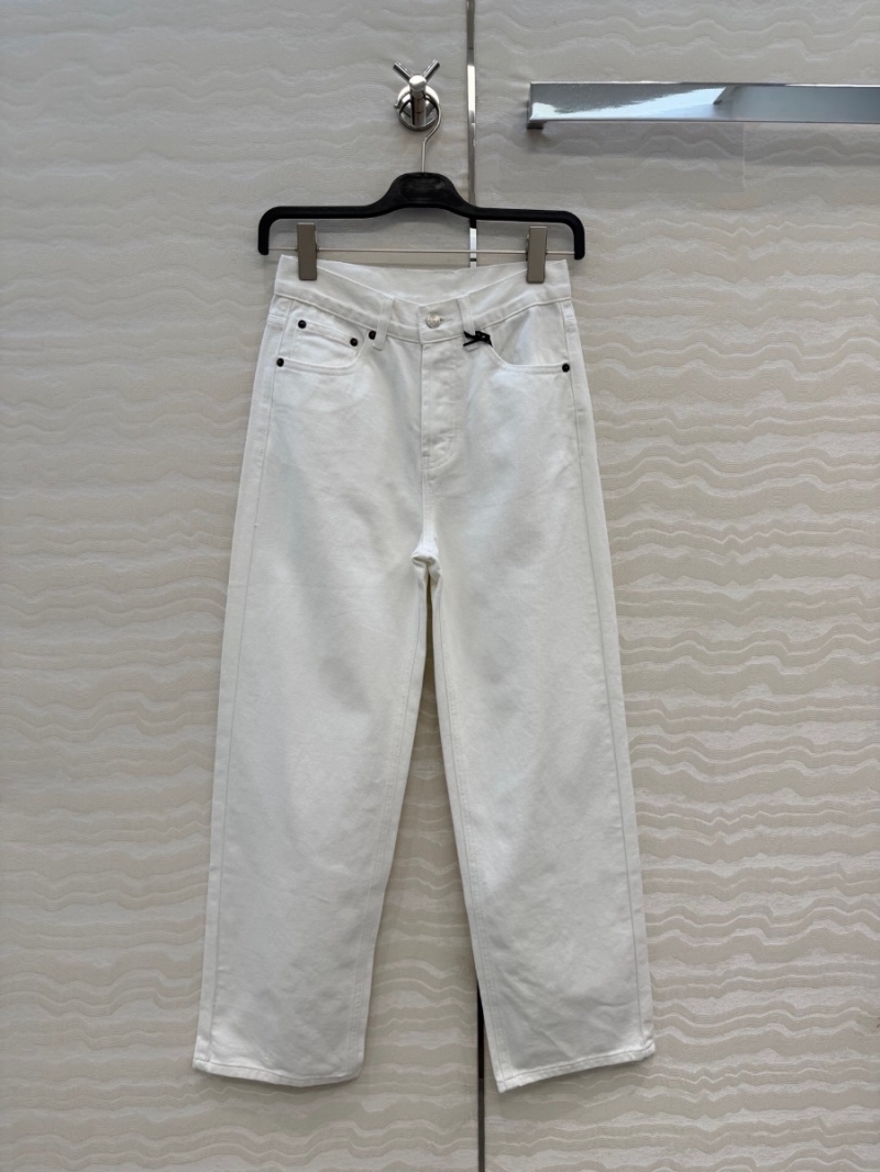 Celine Vintage Washed Imported Denim Straight-Leg Jeans in Off-White